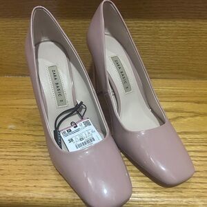 Zara Blush Patent Square-Toe Pumps